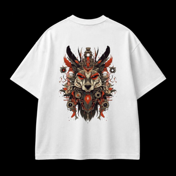 Steampunk Mechanical Wolf Graphic T-Shirt – Optic White Urban Streetwear