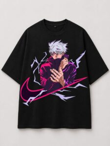 Gojo Satoru Anime Graphic T-Shirt – Black Streetwear Edition