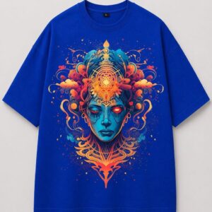 Cosmic Goddess Surreal Graphic T-Shirt – Cobalt Blue Artistic Streetwear