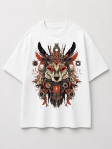 Steampunk Mechanical Wolf Graphic T-Shirt – Optic White Urban Streetwear