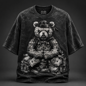 Vintage Teddy Bear Graphic Printed Oversized T-Shirt for Men & Women | Acid Wash Streetwear Tee