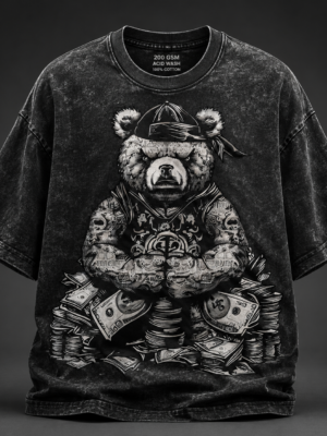 IMG_4837 Vintage Teddy Bear Graphic Printed Oversized T-Shirt for Men & Women | Acid Wash Streetwear Tee
