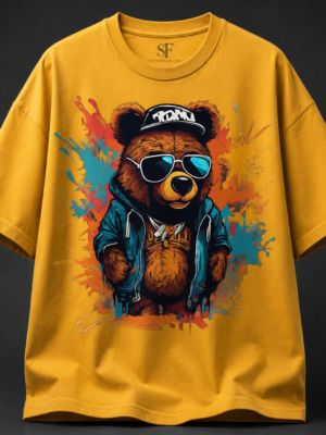Urban Bear Graphic Printed Oversized T-Shirt for Men & Women | Streetwear Cotton Tee