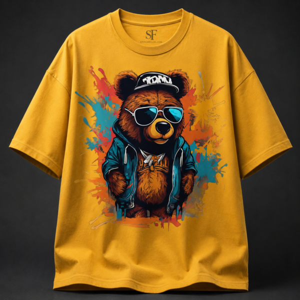 IMG_4840 Urban Bear Graphic Printed Oversized T-Shirt for Men & Women | Streetwear Cotton Tee