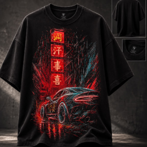 Neo Racer Graphic Oversized T-Shirt for Men | Cyberpunk Sports Car Streetwear Tee