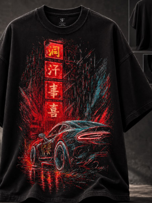 Untitled design (10) Neo Racer Graphic Oversized T-Shirt for Men | Cyberpunk Sports Car Streetwear Tee