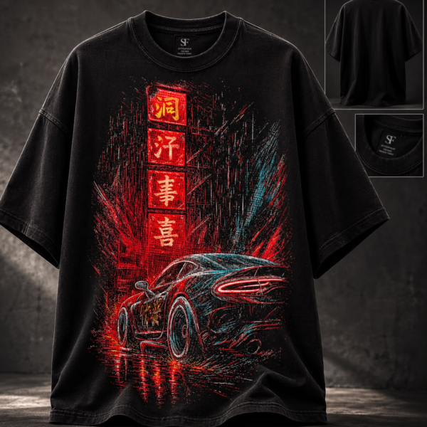 Untitled design (10) Neo Racer Graphic Oversized T-Shirt for Men | Cyberpunk Sports Car Streetwear Tee