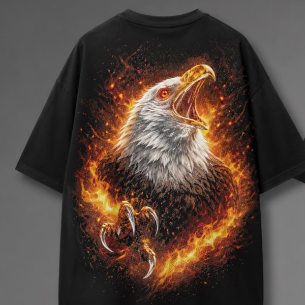 Untitled design (12) Fire Eagle Graphic Oversized T-Shirt for Men | Bold Streetwear Back Print Tee