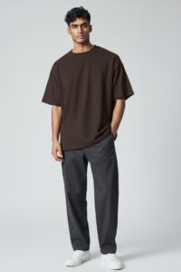 Men's Solid Dark Brown Oversized Drop-Shoulder T-Shirt | Premium Cotton Casual Tee