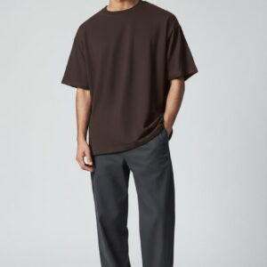 Men's Solid Dark Brown Oversized Drop-Shoulder T-Shirt | Premium Cotton Casual Tee