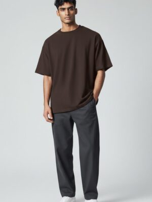WhatsApp Image 2026-06-03 at 17.02.17 Men's Solid Dark Brown Oversized Drop-Shoulder T-Shirt | Premium Cotton Casual Tee