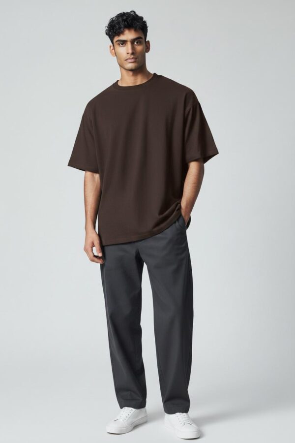 WhatsApp Image 2026-06-03 at 17.02.17 Men's Solid Dark Brown Oversized Drop-Shoulder T-Shirt | Premium Cotton Casual Tee