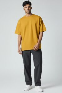Men's Solid Mustard Yellow Oversized Drop-Shoulder T-Shirt | Premium Cotton Casual Tee