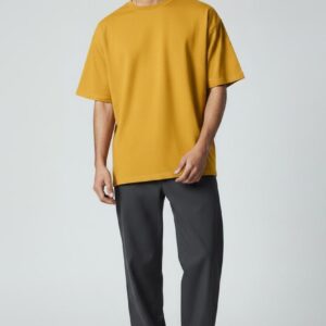 Men's Solid Mustard Yellow Oversized Drop-Shoulder T-Shirt | Premium Cotton Casual Tee