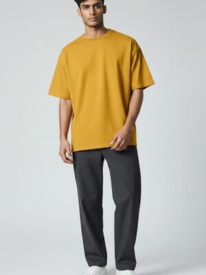 WhatsApp Image 2026-06-03 at 17.02.18 (1) Men's Solid Mustard Yellow Oversized Drop-Shoulder T-Shirt | Premium Cotton Casual Tee
