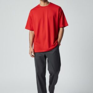Men's Solid Classic Red Oversized Drop-Shoulder T-Shirt | Premium Cotton Casual Tee