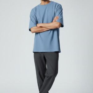 Men's Solid Powder Blue Oversized Drop-Shoulder T-Shirt
