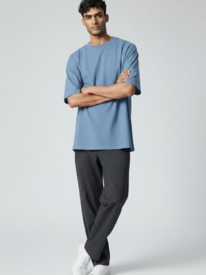 WhatsApp Image 2026-06-03 at 17.02.18 Men's Solid Powder Blue Oversized Drop-Shoulder T-Shirt