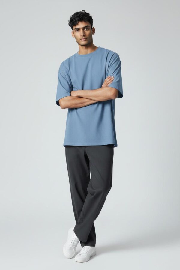 WhatsApp Image 2026-06-03 at 17.02.18 Men's Solid Powder Blue Oversized Drop-Shoulder T-Shirt